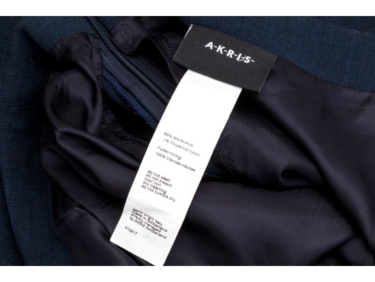 Akris Blackish Blue Wool Mandarin Collared Skirt Suit, Size 10