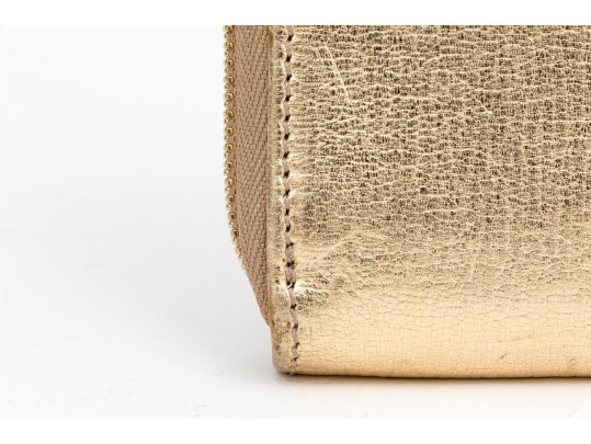 Ferragamo Striking Gold Metallic Leather Zip Wallet