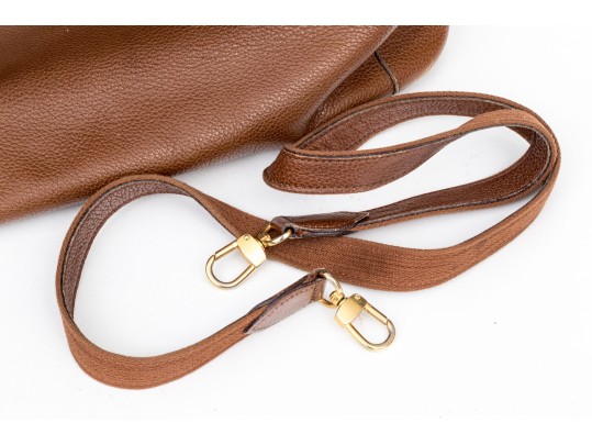 Longchamp Brown Pebbled Leather Top Handled Tote Bag