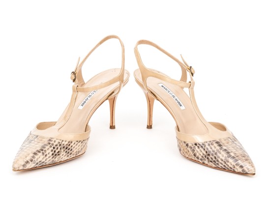 Manolo Blahnik Striking Tan Patent Leather 