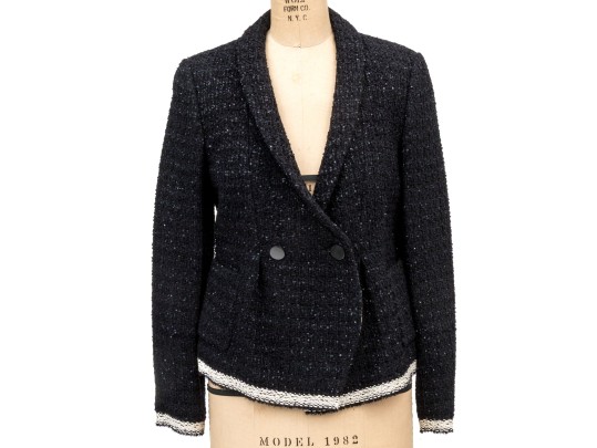 Giorgio Armani Striking Black Sequinned Enhanced Double Breasted Blazer, Size 44