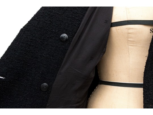 Chanel Boutique Vintage Black Wool And Silk Boucle Jacket And Skirt Suit, Size 44