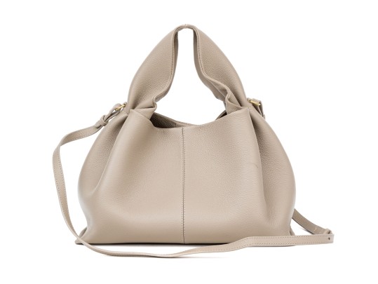 Polène Numéro Neuf Mini Taupe Pebbled Leather Top Handled Tote Bag