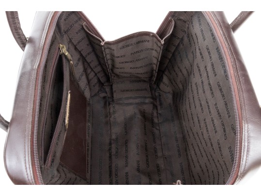 Giorgio Armani Handsome Brown Leather Top Handled Bag