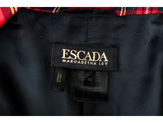 Escada By Margaretha Ley Fun Vintage Red Plaid Button Front Blazer, Size 40