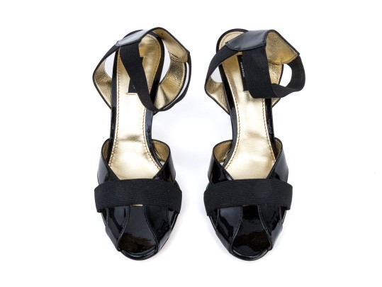 Dolce & Gabbana Striking Vero Cucio Black Patent Leather And Elastic Stilettos, Size 40