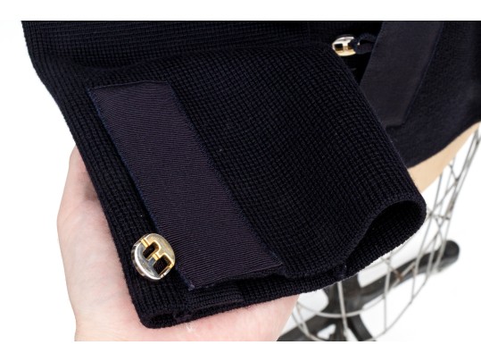 Salvatore Ferragamo Navy Blue Knit Wool Button Front Sweater, Size M