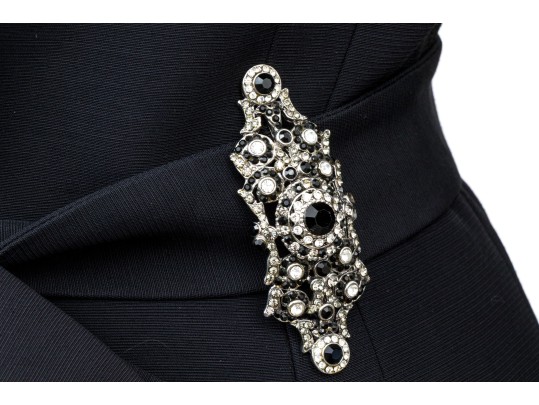 Badgley Mischka Striking Bejeweled Black Belted Suit, Size 10