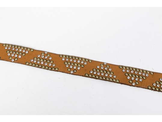 Linnea Pelle Bold Bejeweled, Studded Triangle Pattern Chunky Leather Belt, Size M