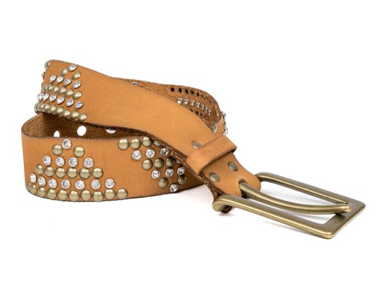 Linnea Pelle Bold Bejeweled, Studded Triangle Pattern Chunky Leather Belt, Size M