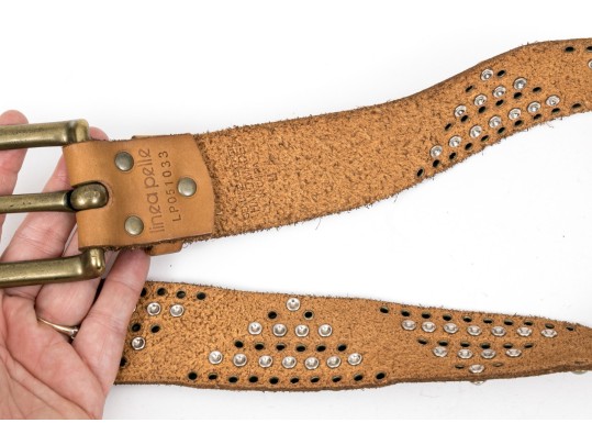 Linnea Pelle Bold Bejeweled, Studded Triangle Pattern Chunky Leather Belt, Size M