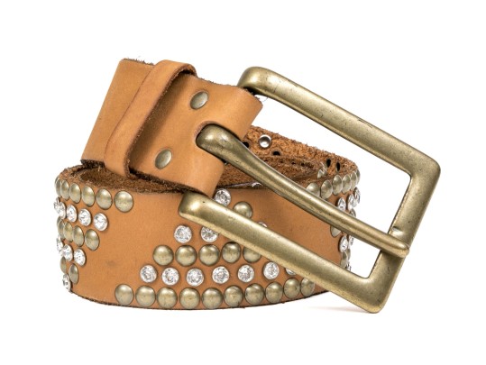 Linnea Pelle Bold Bejeweled, Studded Triangle Pattern Chunky Leather Belt, Size M