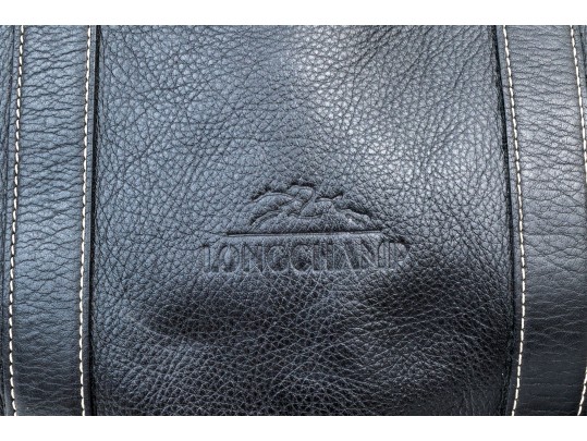 Longchamp Black Pebbled Leather Top Handled Tote Bag