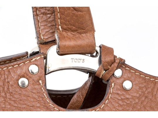 Tods Brown Pebbled Leather Top Handled Tote Bag