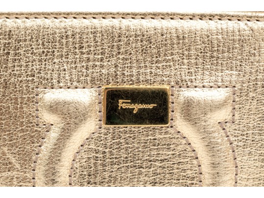 Ferragamo Striking Gold Metallic Leather Zip Wallet
