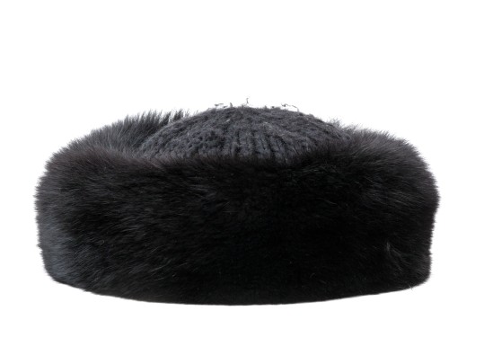Saks Fifth Avenue Black Knit And Fur Trimmed Hat