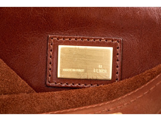 Fendi Brown Leather Structured Double Sided Twistlock Top Handle Tote