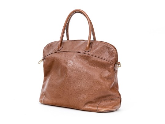 Longchamp Brown Pebbled Leather Top Handled Tote Bag