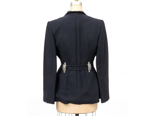 Badgley Mischka Striking Bejeweled Black Belted Suit, Size 10