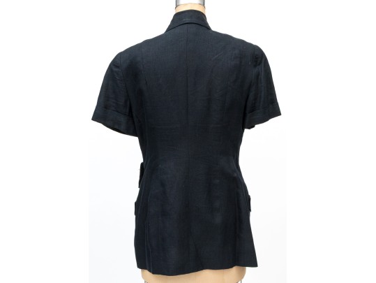 Chanel Boutique Navy Blue Vintage Double Breasted Linen Top, Size 40