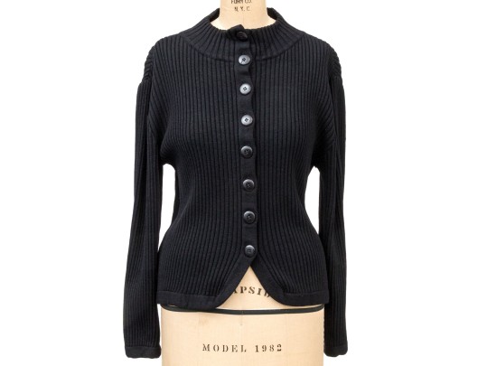 Giorgio Armani Le Collezioni Vintage Black Ribbed Button Front Sweater, Size 10