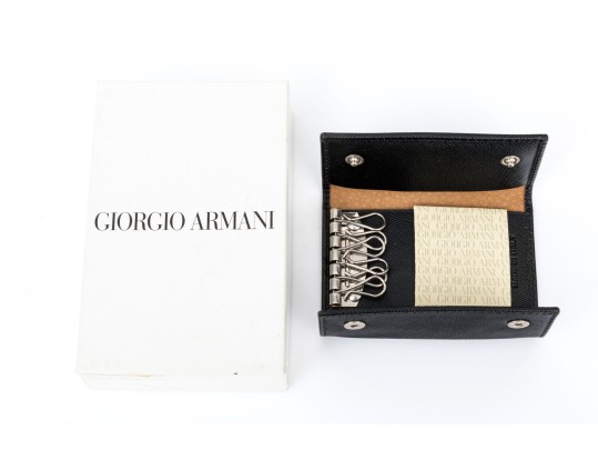 Giogio Armani Black Saffiano Leather Key Holder, Boxed