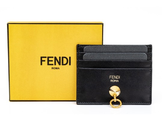 Fendi Black Stud And Hook Motif Credit Card Holder, With Box