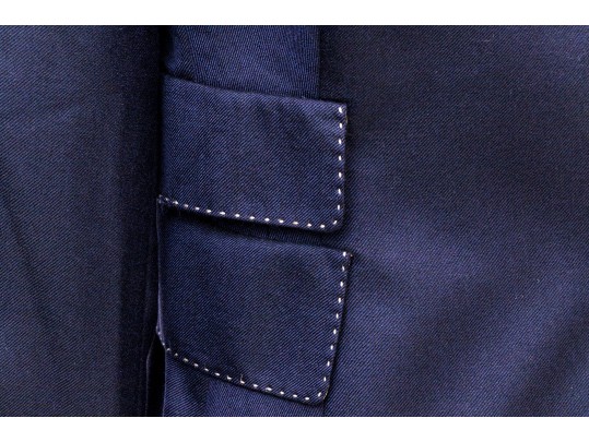 Akris Blue And Tan Trimmed Collared Blazer, Size 10