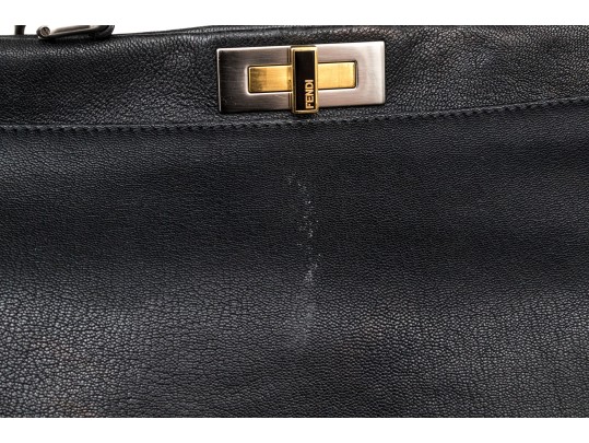 Fendi Extra Large Black Leather Twist Lock Top Handle Bag, With Strap