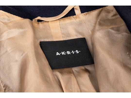 Akris Blue And Tan Trimmed Collared Blazer, Size 10