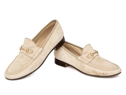 Gucci Striking Tan Suede Loafers With Gold-tone Horsebit, Size 10 B