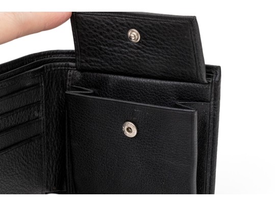 Prada Handsome Black Leather Billfold And Credit Card Holder, With Box