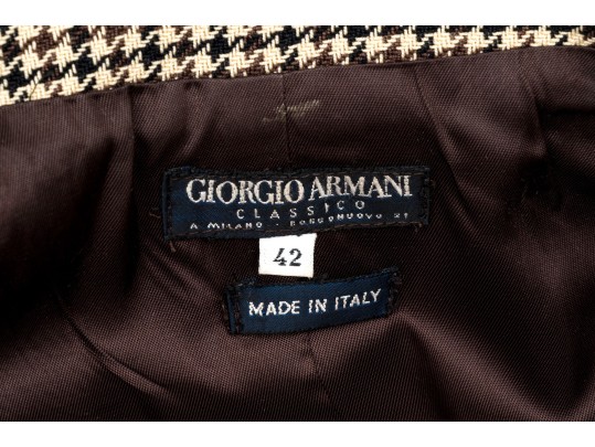 Giorgio Armani Classico Black, Brown And Tan Large Houndstooth Button Front Blazer, Size 42