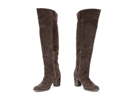 Bruno Ricci Fabulous Thigh High Brown Suede Chunky Heel Boots, Size 41