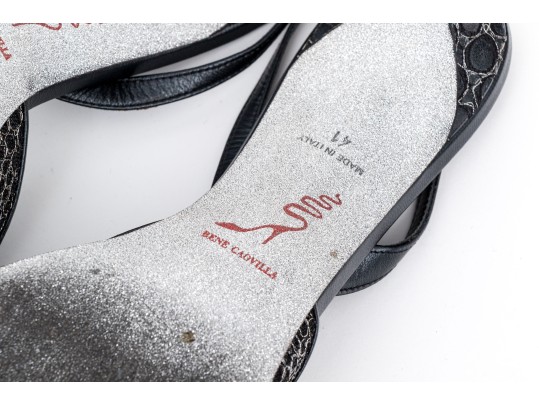 Rene Caovilla Stunning Black And Silver Rhinestone Slingbacks, Size 41, With Box