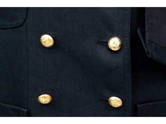 Chanel Boutique Navy Blue Vintage Double Breasted Linen Top, Size 40