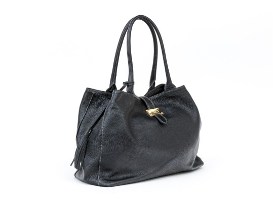 Courage B. Black Pebbled Leather Top Handled Tote Bag