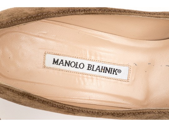 Manolo Blahnik Brownish Tan Suede Pumps, Size 41 1/2