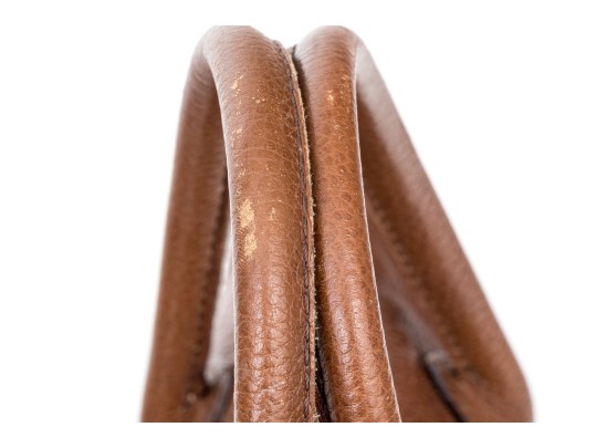 Longchamp Brown Pebbled Leather Top Handled Tote Bag