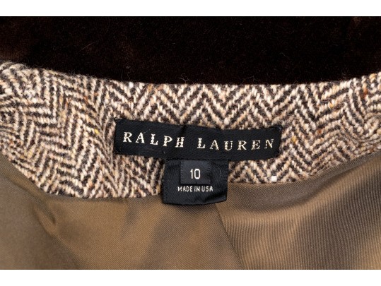 Ralph Lauren Black Label Classic Velvet Collared Herringbone Short Blazer, Size 10