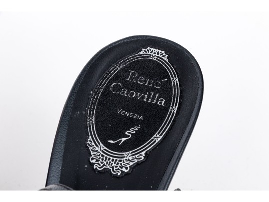 Rene Caovilla Stunning Black And Silver Rhinestone Slingbacks, Size 41, With Box