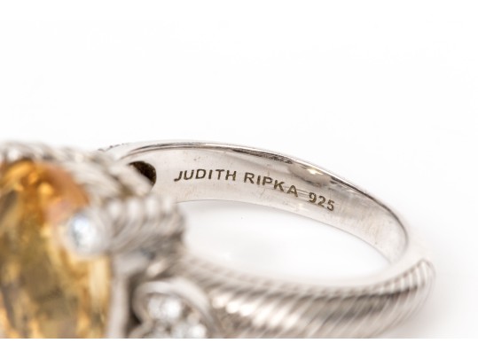 Judith Ripka Sterling Silver Checkerboard Oval Citrine And Cz Ring, Size 7