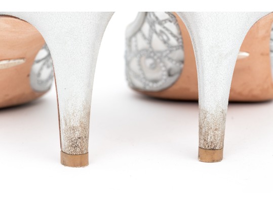 Badgley Mischka Stunning Silver Mesh Rhinestone Pumps, Size 10