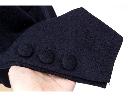 Escada Elements Vintage Navy Blue Lace Paneled Jacket And Dress Suit, Size 40