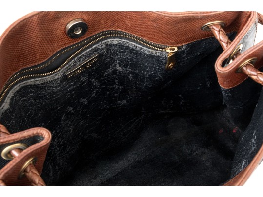 Bottega Veneta Black Canvas And Brown Leather Tote Style Shoulder Bag