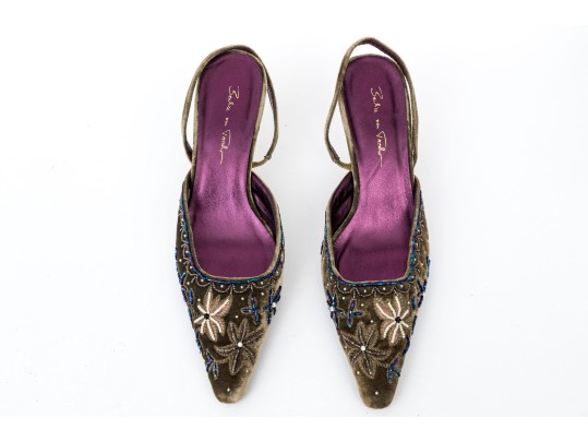 Beatrice Von Tresckow Designs Stunning Beaded Velvet Slingbacks, Size 42
