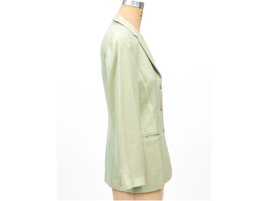 Giorgio Armani Classico Green Cashmere And Silk Three Button Blazer, Size 40