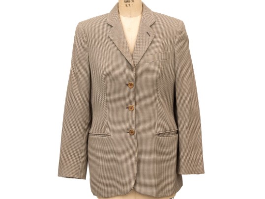 Giorgio Armani Classico Tan And Brown Houndstooth Three Button Blazer, No Size Tag