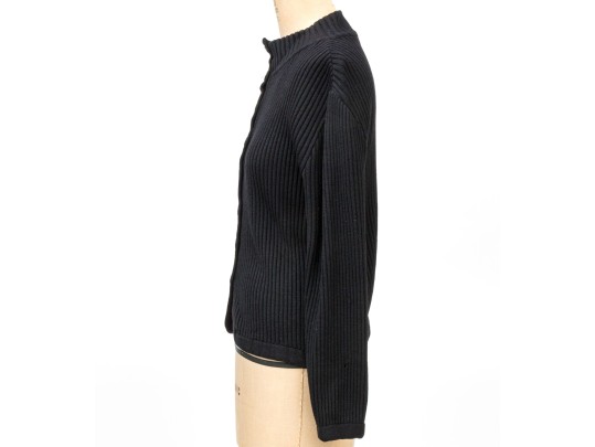 Giorgio Armani Le Collezioni Vintage Black Ribbed Button Front Sweater, Size 10