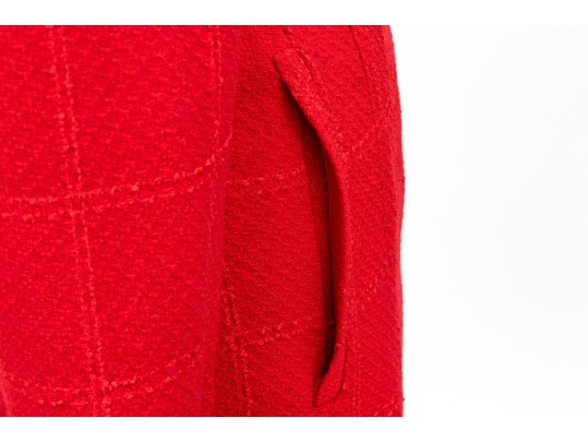 Valentino Boutique Long Red Windowpane Style Jacket With Velvet Collar And Belt, No Size Tag